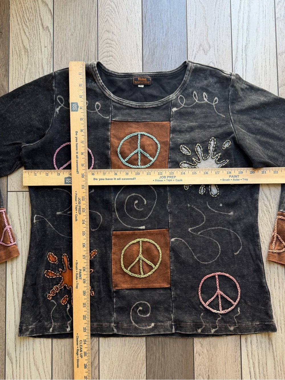 Vintage Rising International Black Peace-Sign Patch Long Sleeve Top L - Picture 5 of 5
